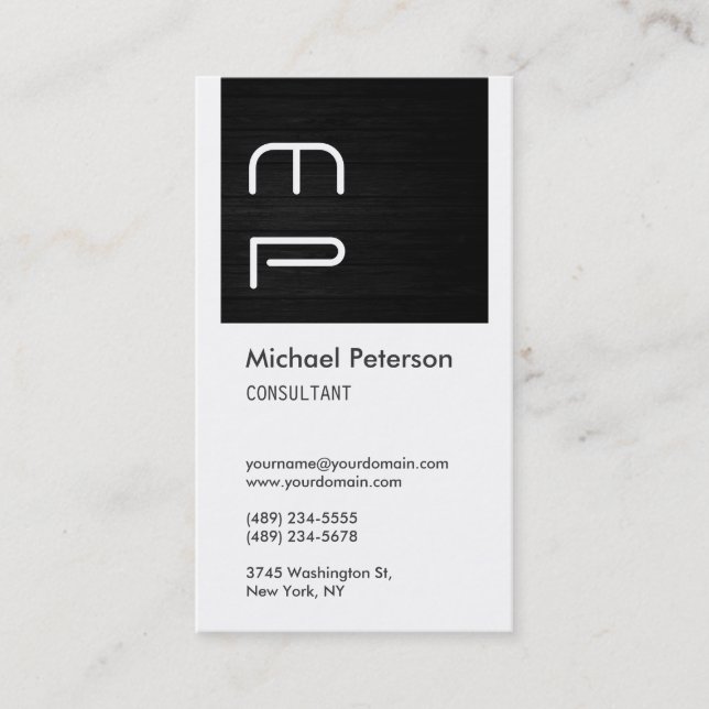 White Gray Wood Stripe Monogram Business Card (Front)
