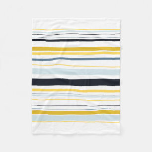 White Gray Yellow Navy Blue Stripes Fleece Blanket