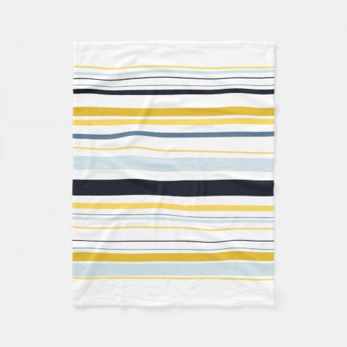 White Gray Yellow Navy Blue Stripes Fleece Blanket