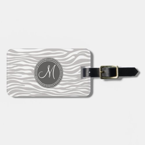 White  Gray Zebra Monogram Pattern Luggage Tag