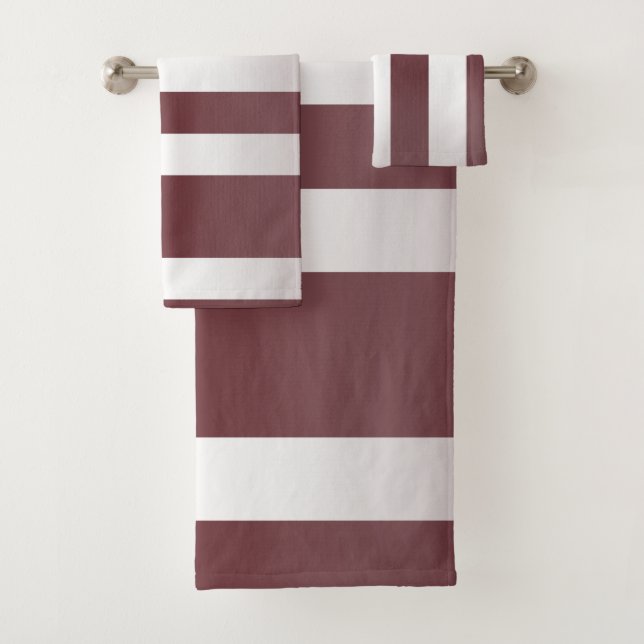 White Grayish Burgundy Red striped Bath Towel Set (Insitu)
