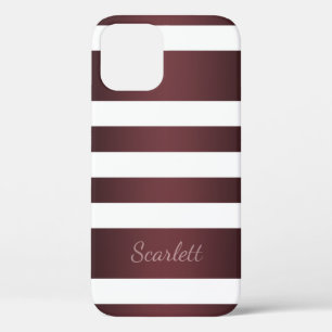 White Grayish Burgundy Red striped iPhone 12 Case