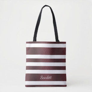 White Grayish Burgundy Red striped Tote Bag