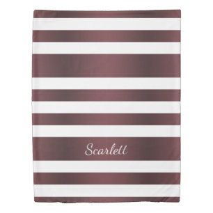 White Grayish Burgundy Red striped Your Name Duvet Cover