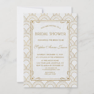 White Great Art Deco Gold Bridal Shower Invitation