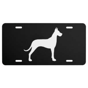 White Great Dane Silhouette License Plate