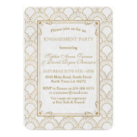 White Great Gatsby Art Deco Gold Engagement Party Card