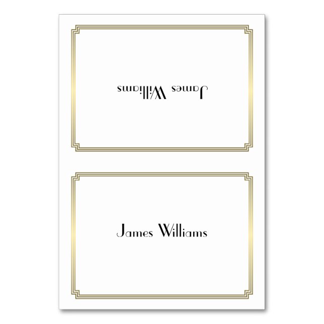 White Great Gatsby Art Deco Gold Place Cards (Front)