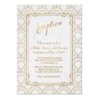 White Great Gatsby Art Deco Gold Reception Card