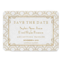 White Great Gatsby Art Deco Gold Save The Date Card