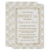 White Great Gatsby Art Deco Gold Sweet 16 Invite