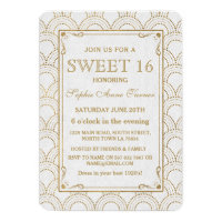White Great Gatsby Art Deco Gold Sweet 16 Invite