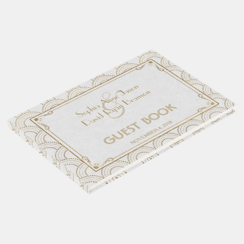 White Great Gatsby Art Deco Gold Wedding Guest Book