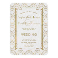 White Great Gatsby Art Deco Gold Wedding Invite