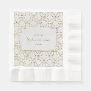 White Great Gatsby Art Deco Gold Wedding Napkins