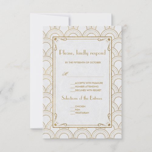 White Great Gatsby Art Deco Gold Wedding RSVP