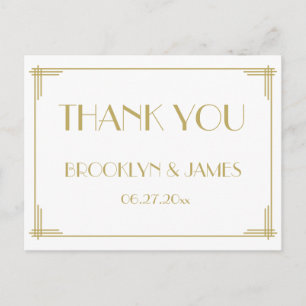 White Great Gatsby Art Deco Wedding Thank You Postcard