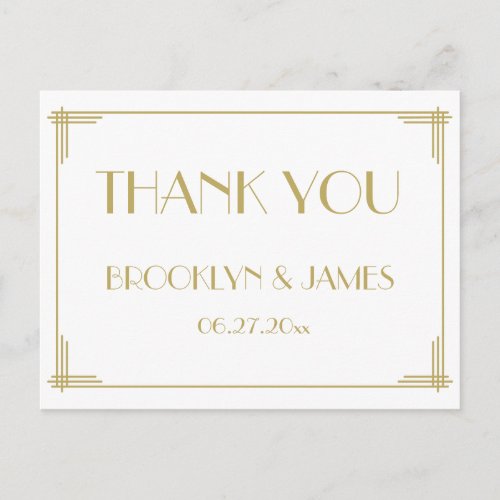 White Great Gatsby Art Deco Wedding Thank You Postcard