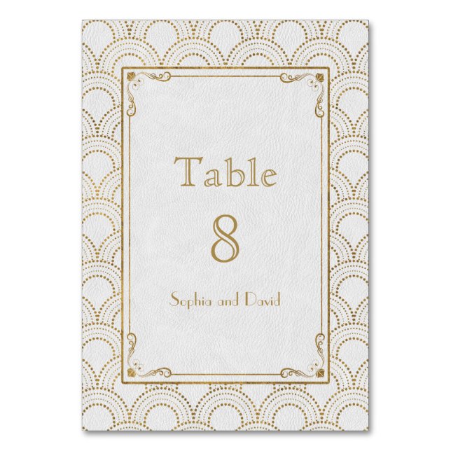 White Great Gatsby Gold Art Deco TABLE NUMBER (Front)