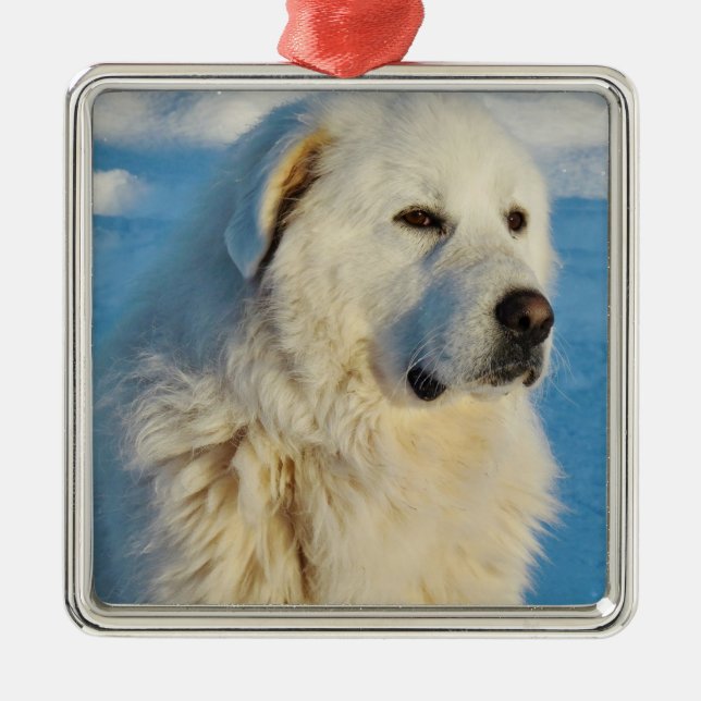 White Great Pyrenees Livestock Guardian Dog Metal Ornament (Front)