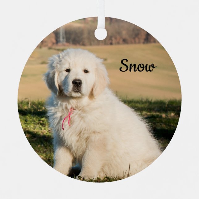 White Great Pyrenees Livestock Guardian Dog Puppy Metal Ornament (Front)