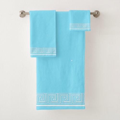 White Grecian Frieze Design Blue Bath Towel Set