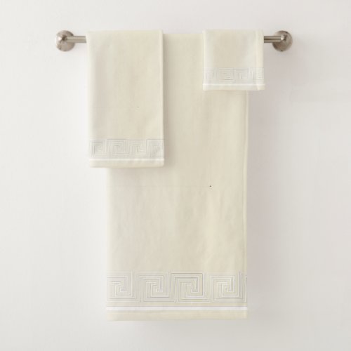White Grecian Frieze Design Champagne Bath Towel Set
