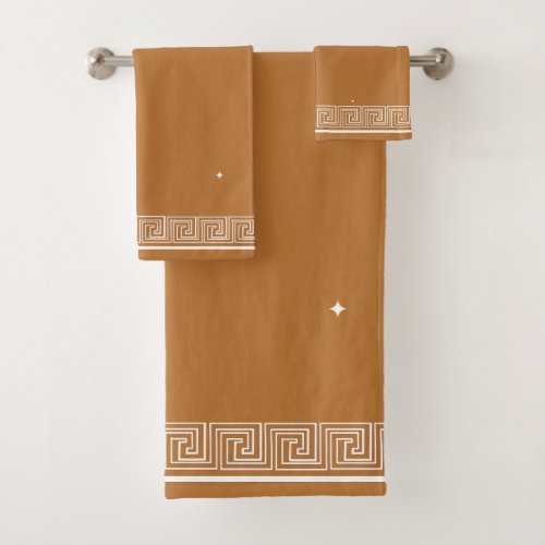 White Grecian Frieze Design Copper Bath Towel Set