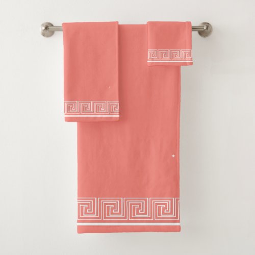 White Grecian Frieze Design Coral Bath Towel Set