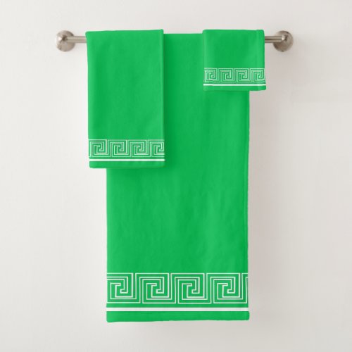 White Grecian Frieze Design Green Bath Towel Set