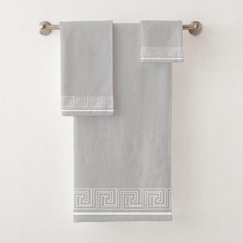 White Grecian Frieze Design Grey Bath Towel Set
