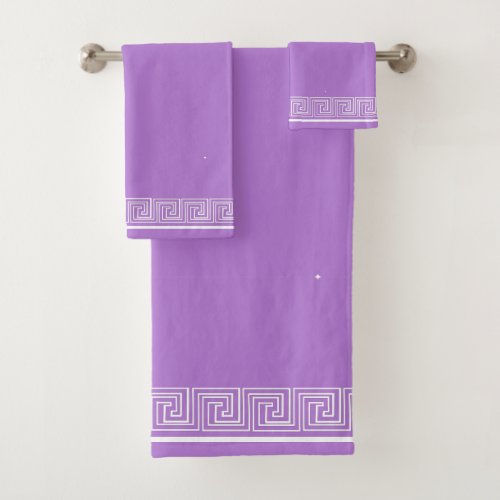 White Grecian Frieze Design Lavender Bath Towel Set