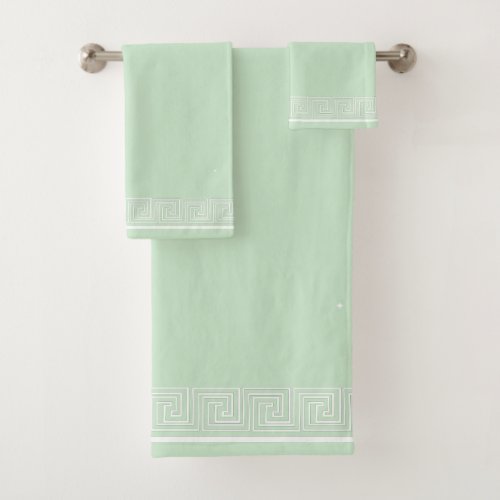White Grecian Frieze Design Mint  Bath Towel Set