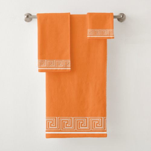 White Grecian Frieze Design Orange Bath Towel Set