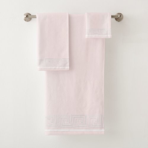 White Grecian Frieze Design Pink Bath Towel Set