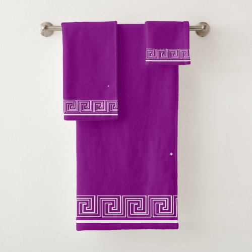 White Grecian Frieze Design Purple Bath Towel Set