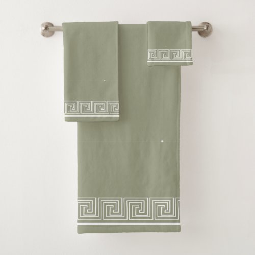 White Grecian Frieze Design Sage Bath Towel Set