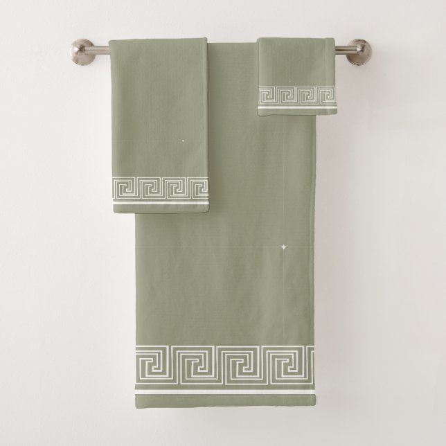 White Grecian Frieze Design Sage Bath Towel Set (Insitu)