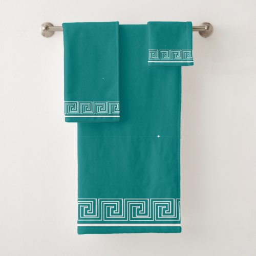 White Grecian Frieze Design Teal Bath Towel Set