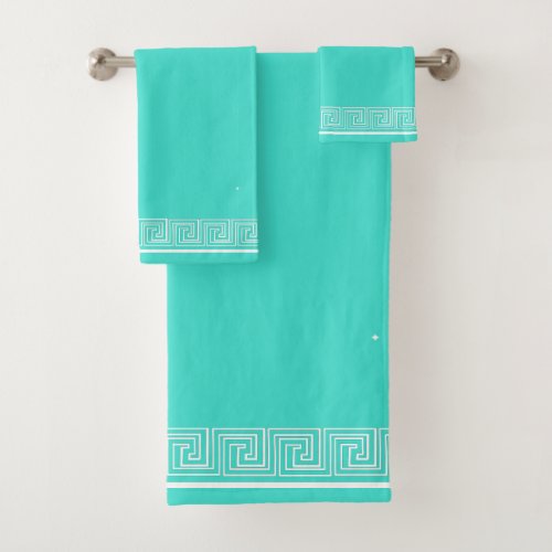 White Grecian Frieze Design Turquoise  Bath Towel Set