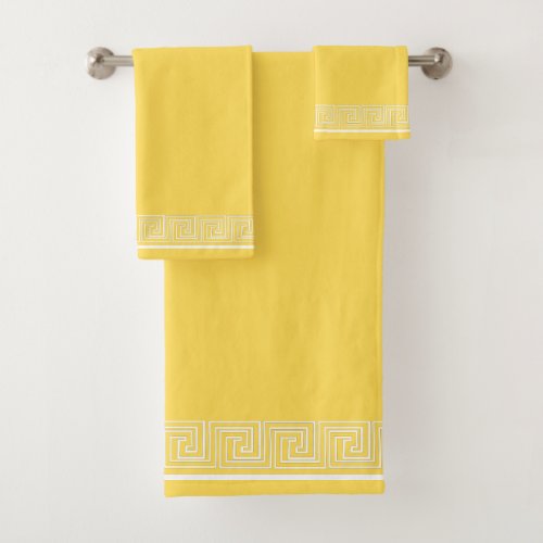 White Grecian Frieze Design Yellow Bath Towel Set