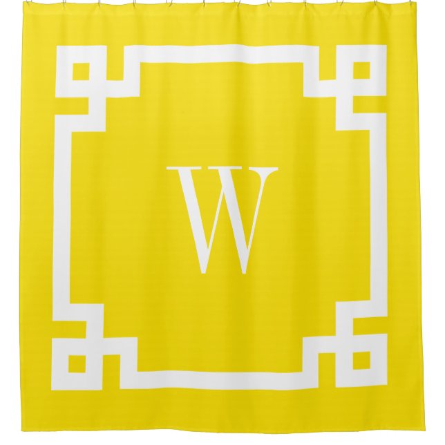 White Greek Key #2 Framed Initial Monogram Shower Curtain (Front)