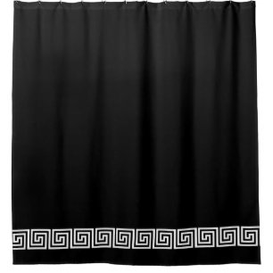 White Greek Key Border on Custom Color Black Shower Curtain