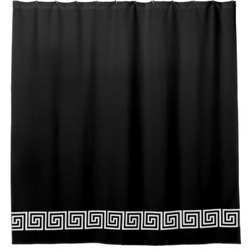 White Greek Key Border on Custom Color Black Shower Curtain