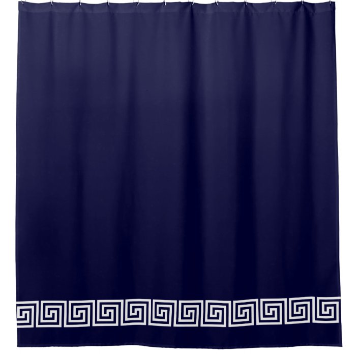 White Greek Key Border On Custom Color Navy Blue Shower Curtain Custom Color Navy Blue Shower Curtain