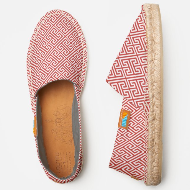 White Greek Key Diagonal T Pattern Red Canvas Espadrilles (Side)