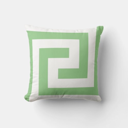 White Greek Key Patterns Sage Green Custom Color Throw Pillow