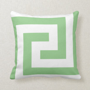 White Greek Key Patterns Sage Green Custom Color Throw Pillow