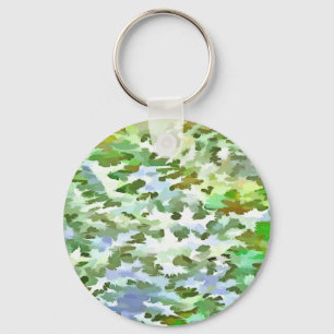 White, Green and Powder Blue Camouflage Pattern Keychain