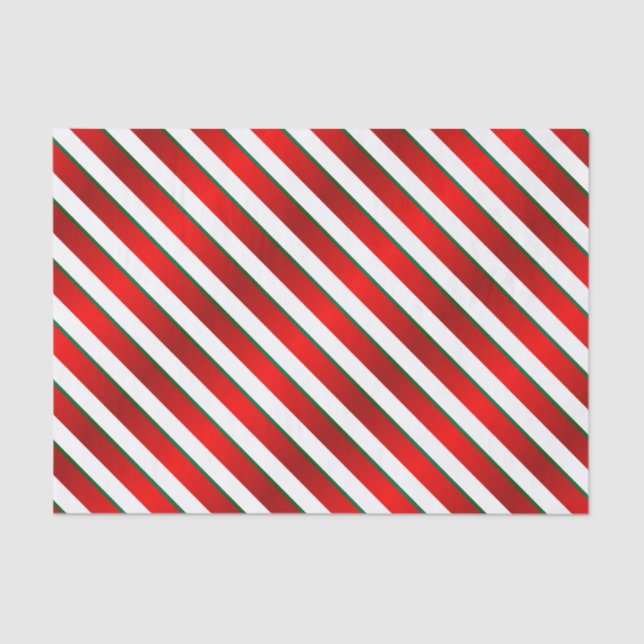 White, Green and Red Diagonal Stripes Tissue Paper (Front)
